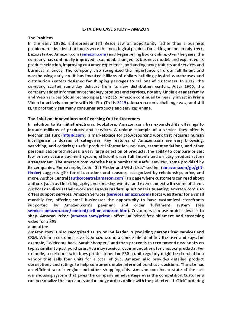 E-Tailing Case Study - AMAZON | PDF | Online Shopping | E Commerce