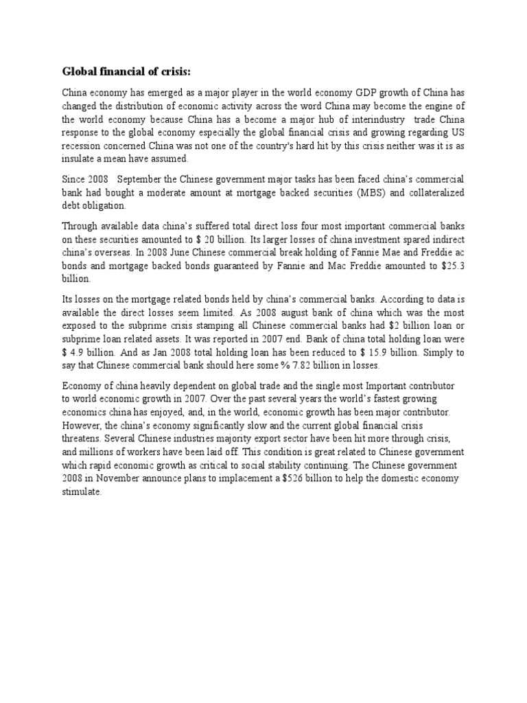 China's Economy and the Global Financial Crisis | PDF | Finance & Money ...