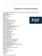 Using The Financial Statements For The Snider Corporation Calculate The