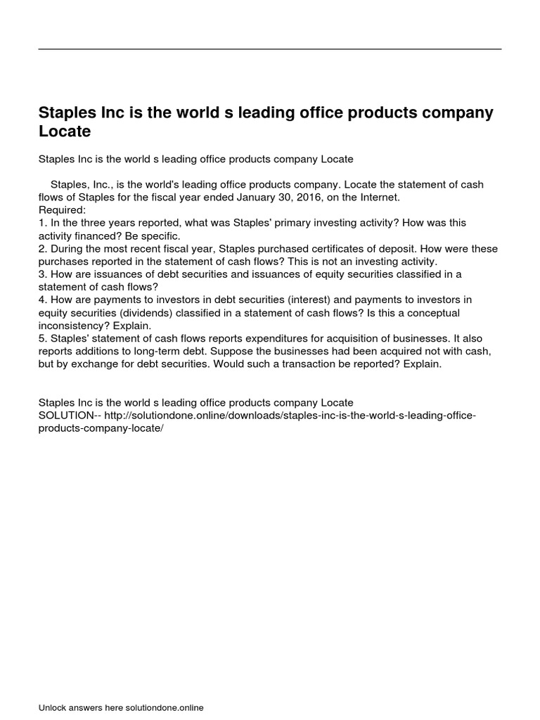 Staples Inc Is The World S Leading Office Products Company Locate PDF