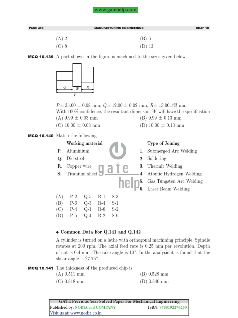 GATE Mechanical Engineering Solved MCQs | PDF