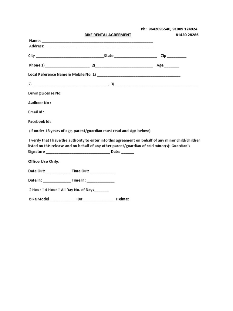 Bike Rental Agreement Template | PDF | Traffic | Vehicles