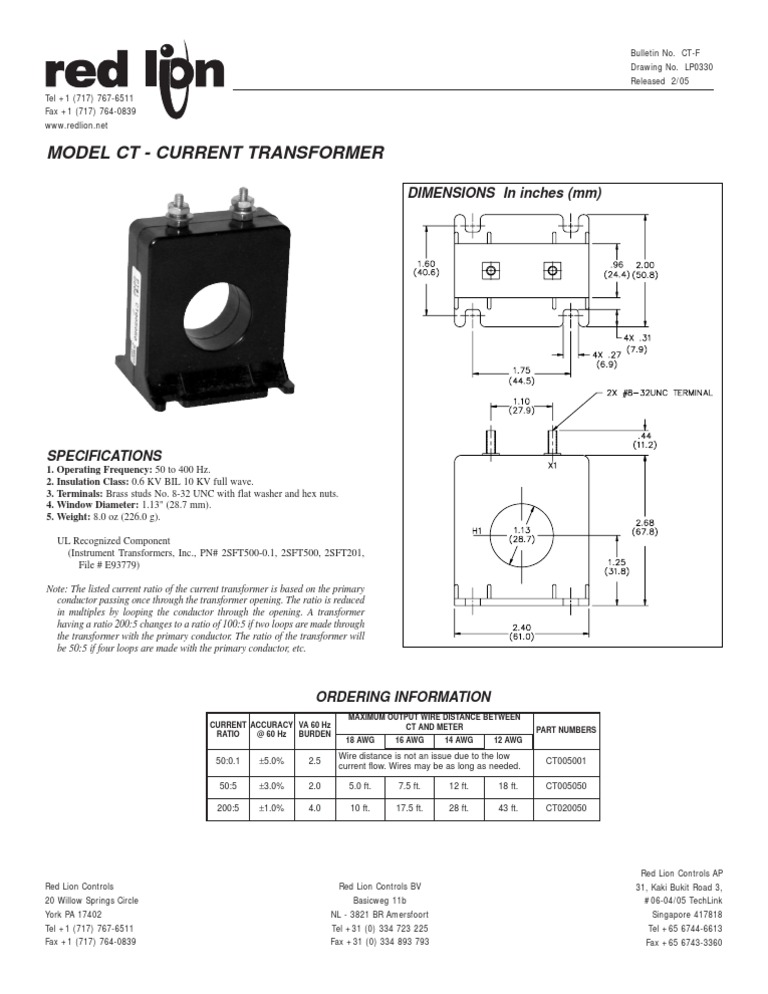 Model CT Current Transformer DIMENSIONS in Inches (MM) PDF