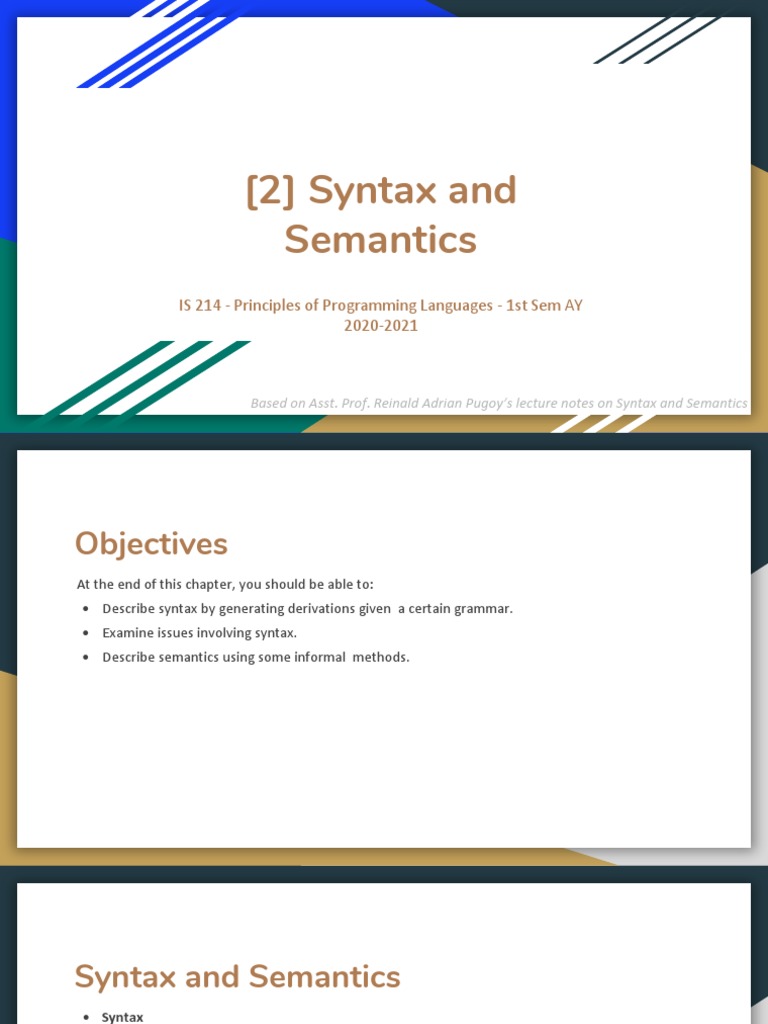 Topic 2 - Syntax and Semantics Lecture Notes | PDF | Parsing | Syntax