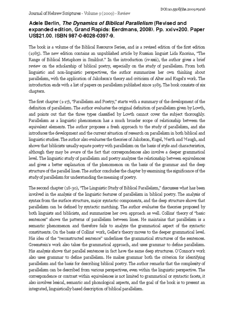 Review of A. Berlin, The Dynamics of Biblical Parallelism (Revised and