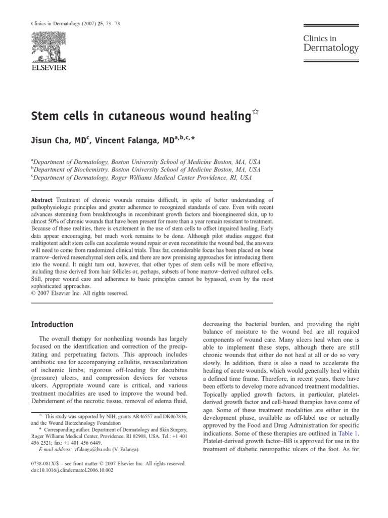 Stem Cells in Cutaneous Wound Healing: Jisun Cha, MD, Vincent Falanga ...