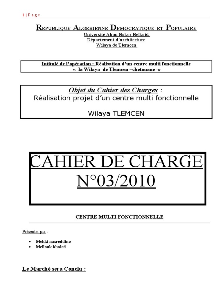 Norme Page De Garde Cahier Des Charge Cahier de Charge | PDF | Appel d'offres | Assurance