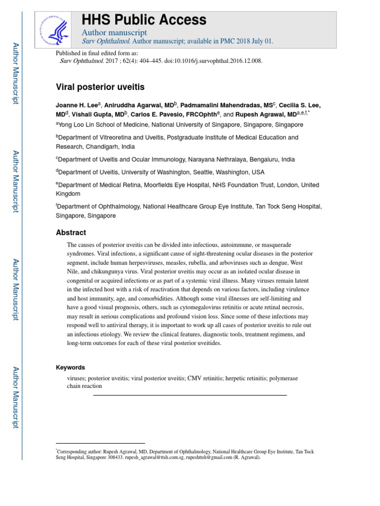 HHS Public Access Viral Posterior Uveitis PDF Herpes Simplex Virus