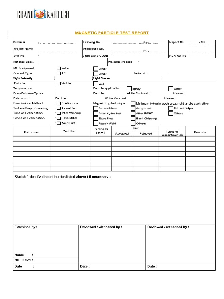 Report - Form - MT - PT - RT - Ut - Cal - 2015 | PDF | Welding ...