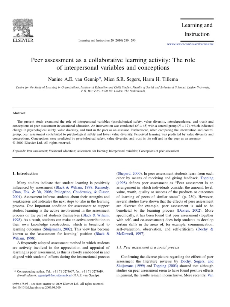 Interpersonal Variables in Peer Assessment | PDF | Dependent And ...