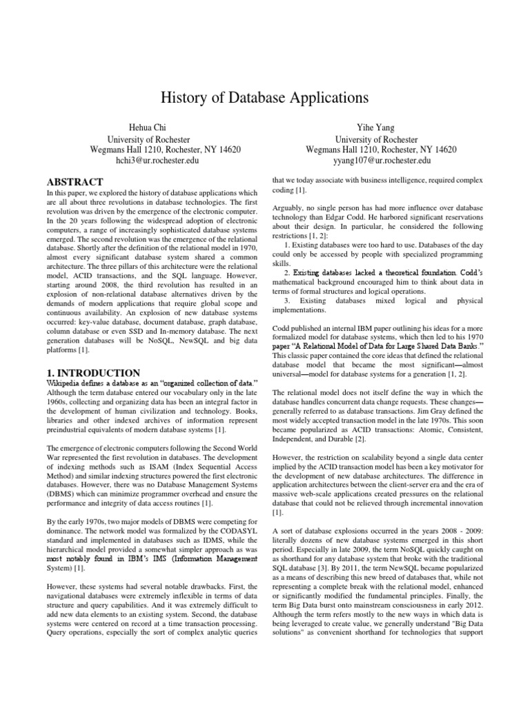 History of Database Applications | PDF | No Sql | Databases