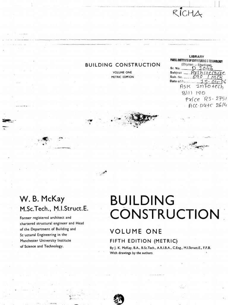 BUILDING CONSTRUCTION McKay (V-1) PDF | PDF