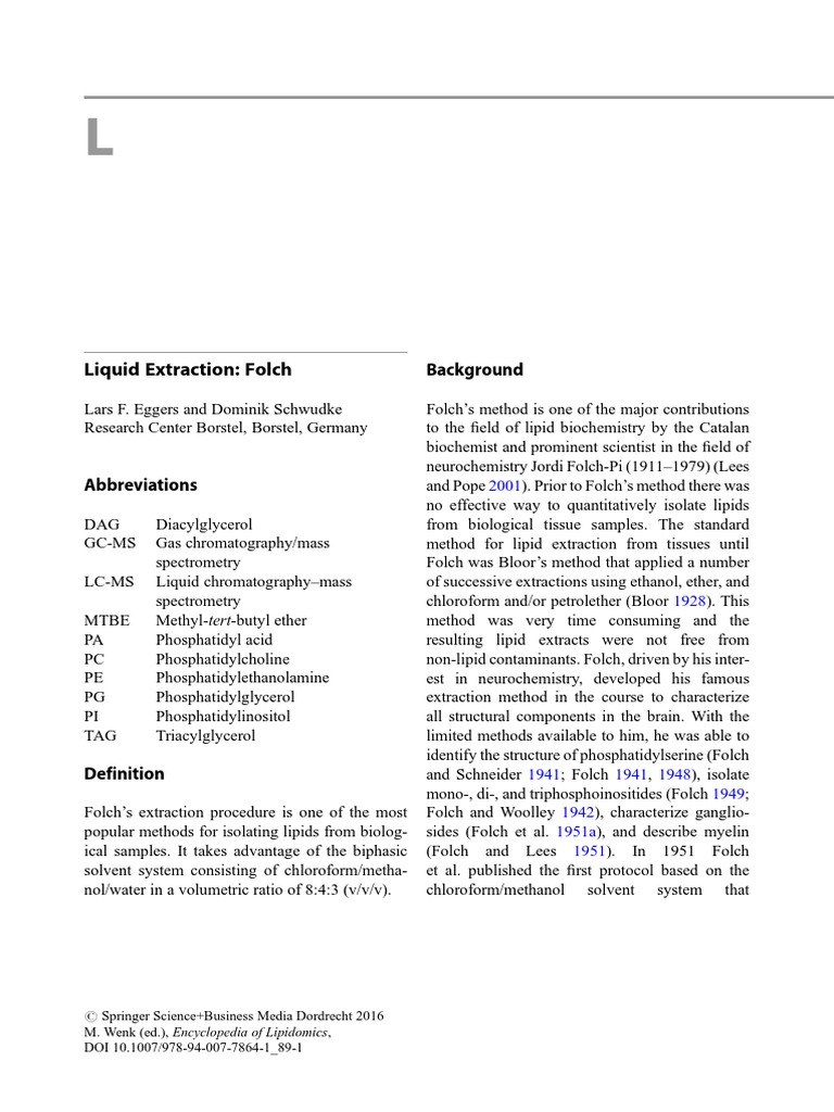 Liquid Extraction Folch Background PDF Liquid ChromatographyMass