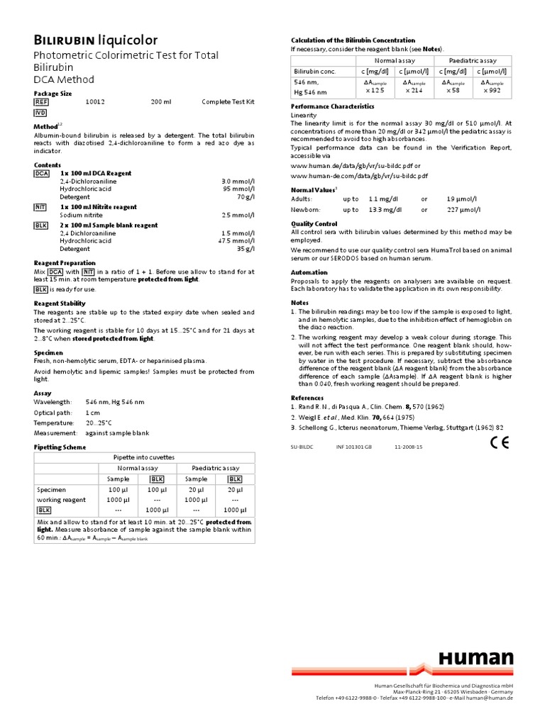 Bilirubin Liquicolor Photometric Colorimetric Test For Total Bilirubin