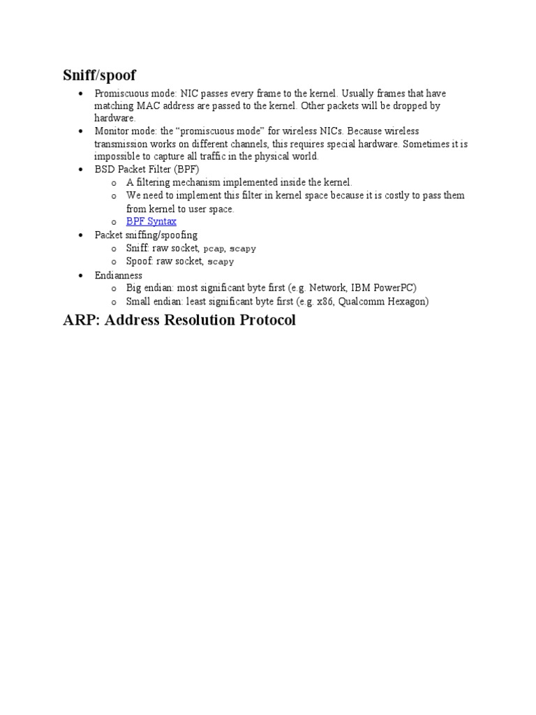 Sniff/spoof: BPF Syntax | PDF