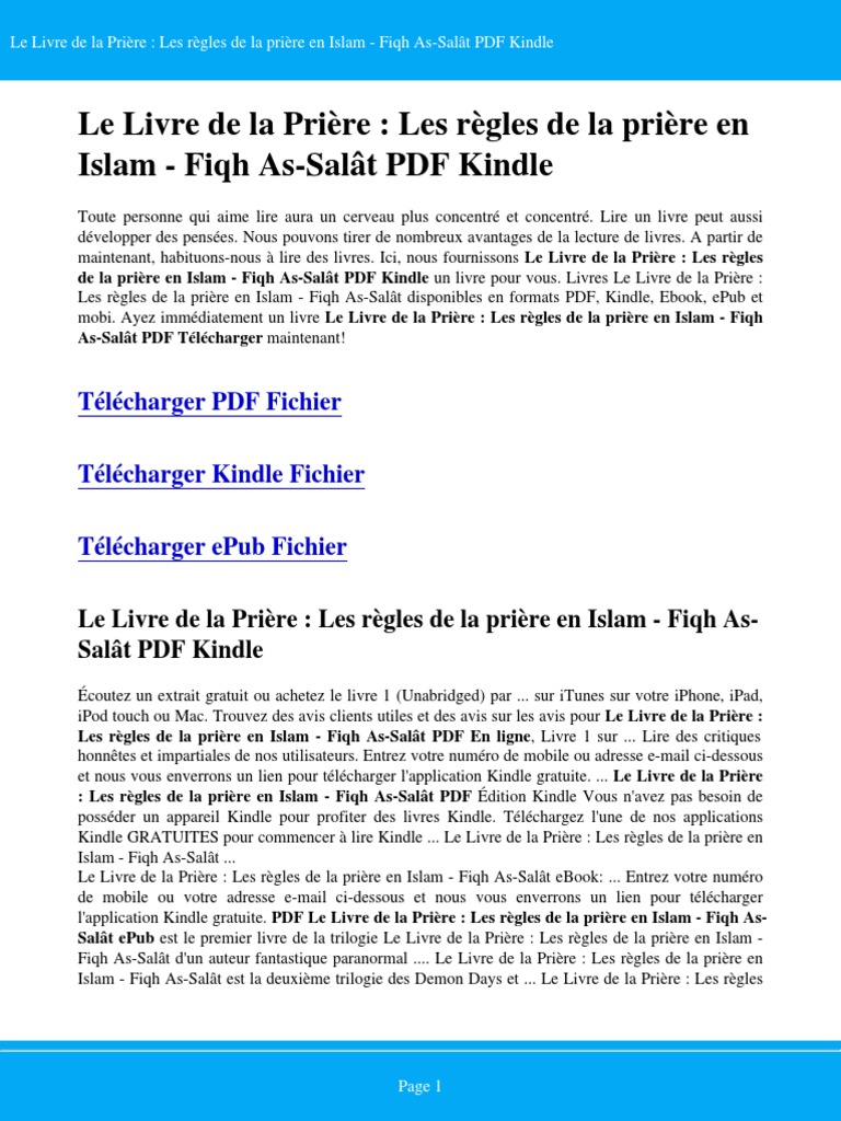 Shams Al Maarif En Francais Pdf Gratuit Le Livre de La Priere Les Regles de La Priere en Islam Fiqh As Salat PDF |  PDF | Kindle d'Amazon | Technologie de médias