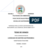 Tesis de Grado: Escuela Superior Politecnica de Chimborazo Facultad de Salud Pública Escuela de Gastronomia