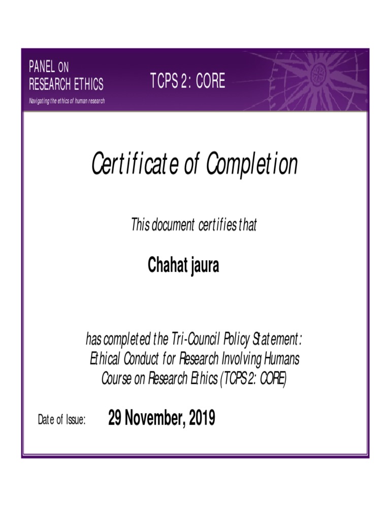 Certificate of Completion: Tcps 2: Core | PDF