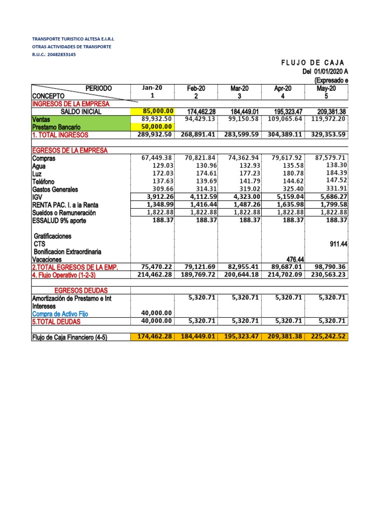 Flujo de Caja Proyectado | PDF | Hoja de balance | Economias