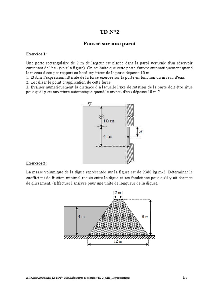 On Considère Le Schéma D une Centrale Hydroélectrique Exercice TD2 Poussé | PDF | Barrage | Pression