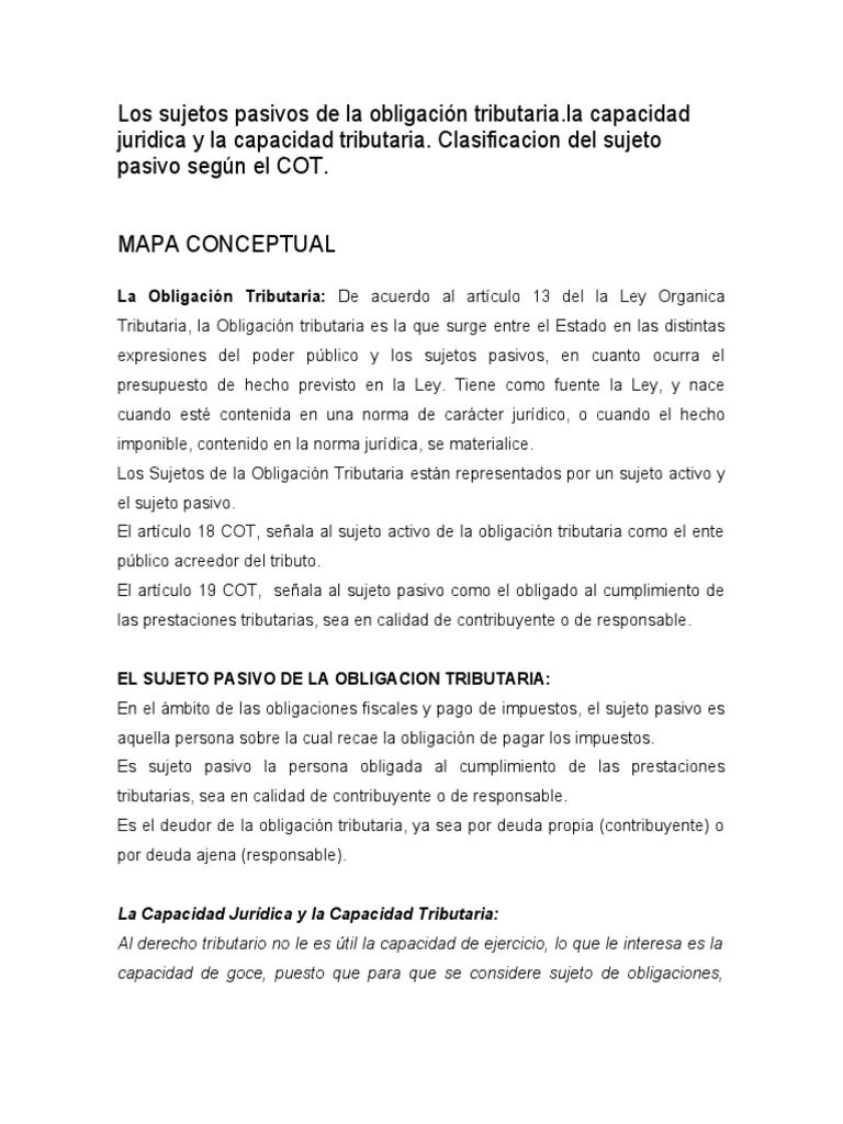 Clasificación de Sujetos Pasivos Tributarios | PDF | Impuestos ...