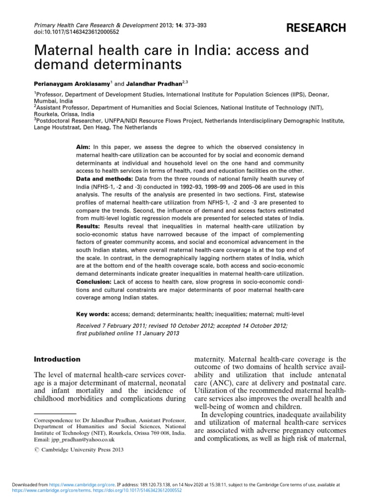 Maternal Health Care in India Access and Demand Determinants | PDF ...