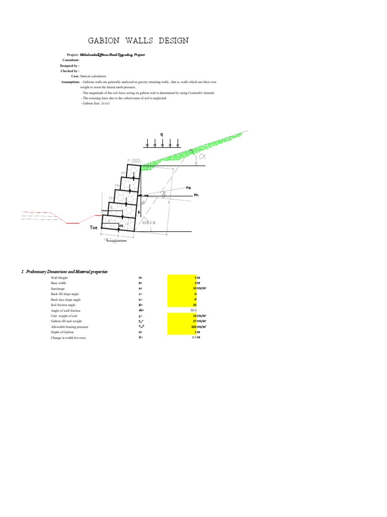 Gabion Wall Design Calculations | PDF | Friction | Civil Engineering