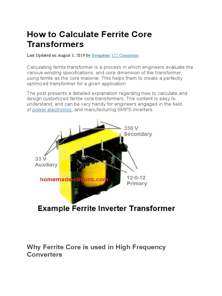 How To Calculate Ferrite Core Transformers PDF Transformer Power