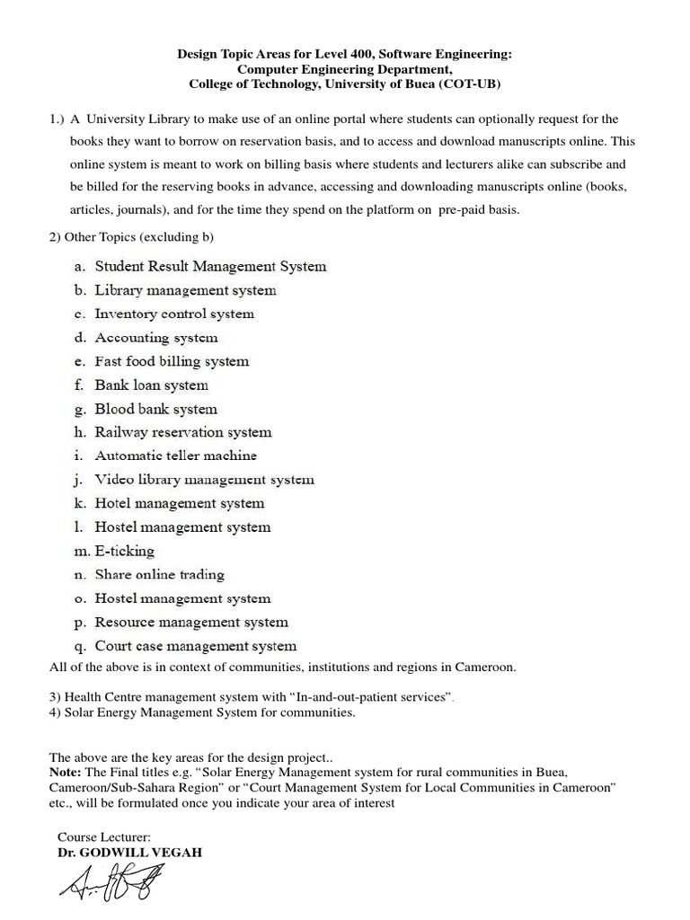 Software Engineering Design Topics in Cameroon | PDF | Computers