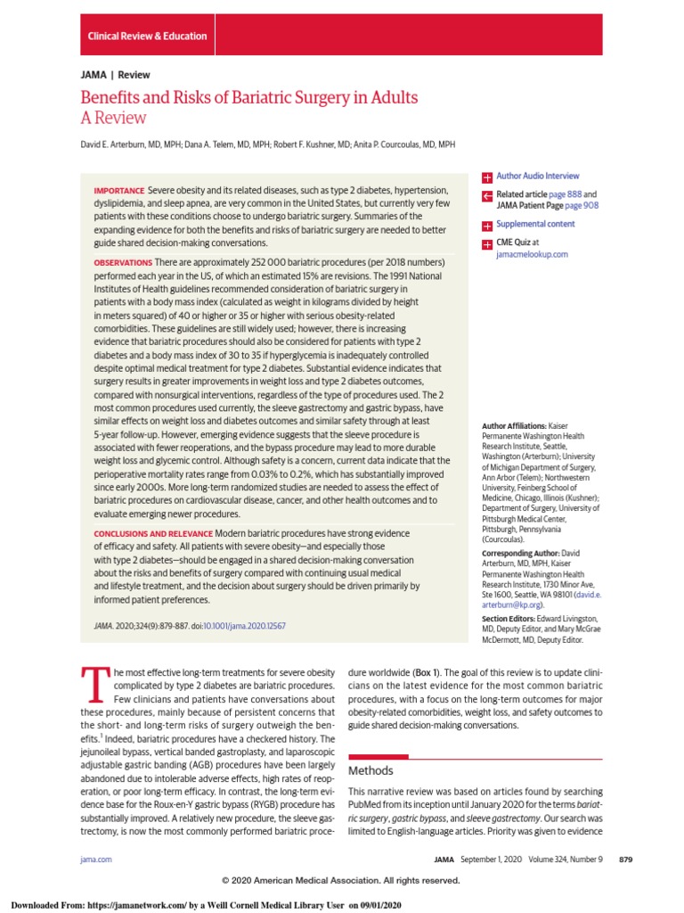 Benefits and Risks of Bariatric Surgery in Adults JAMA 2020 | PDF ...