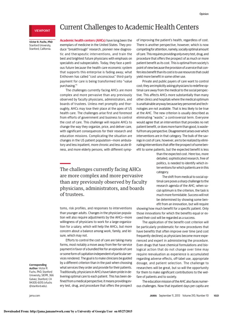 2013 Current Challenges To Academic Health Centers | PDF | Physician ...
