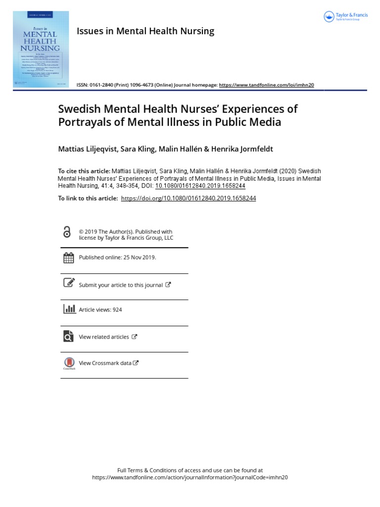 Swedish Mental Health Nurses Experiences of Portrayals of Mental