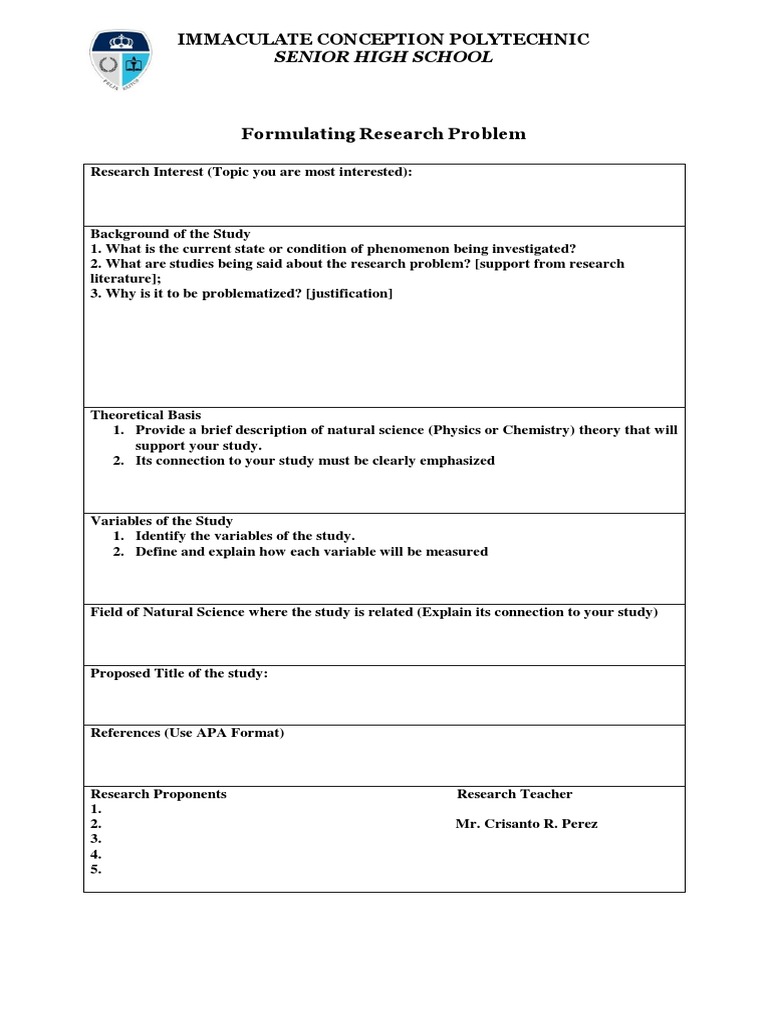 Research Framework for ICPP Senior High | PDF
