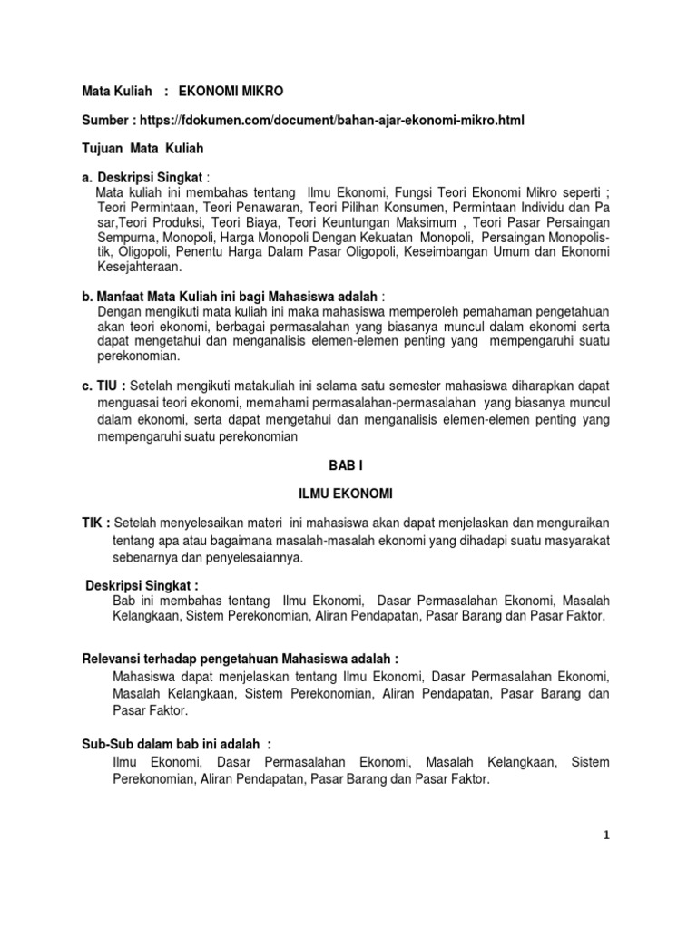 Bahan Ajar Ekonomi Mikro Pdf Pdf