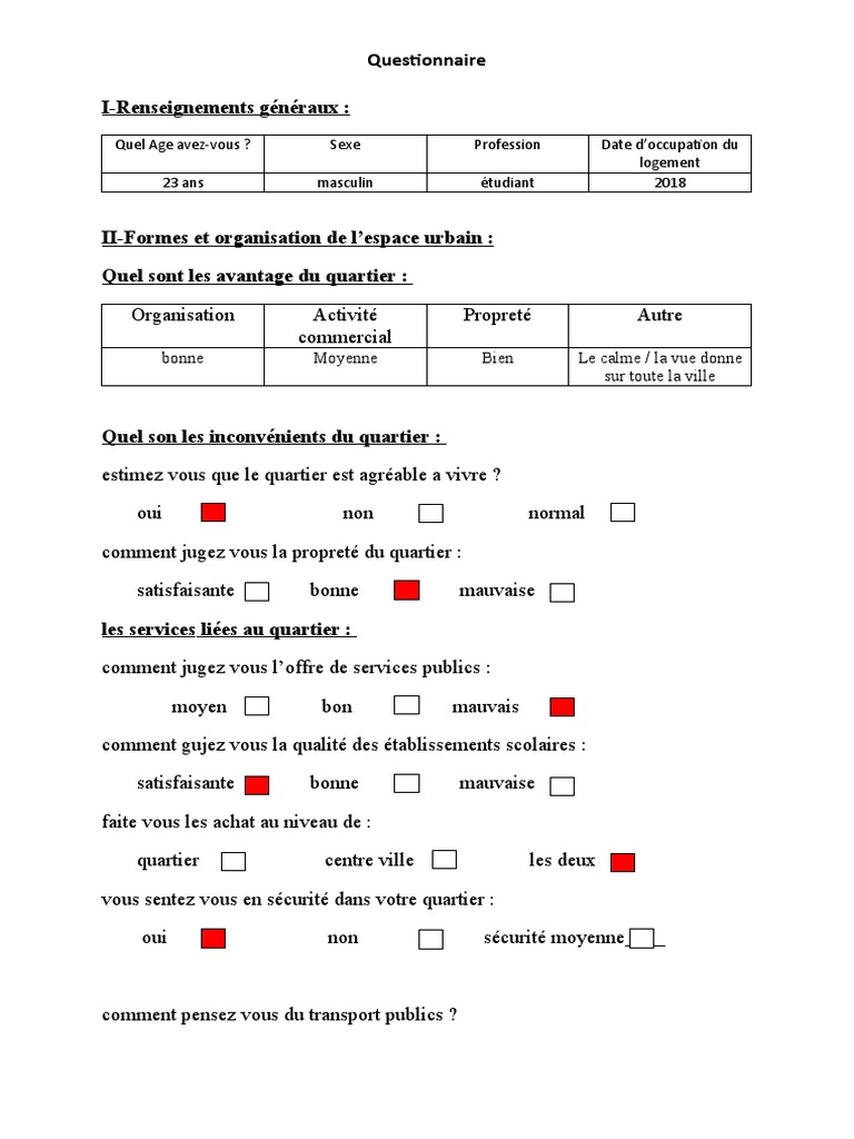 Questionnaire sur la qualité de vie urbaine | PDF | Accessibilité ...