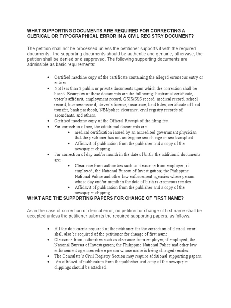 What Supporting Documents Are Required For Correcting A Clerical or ...