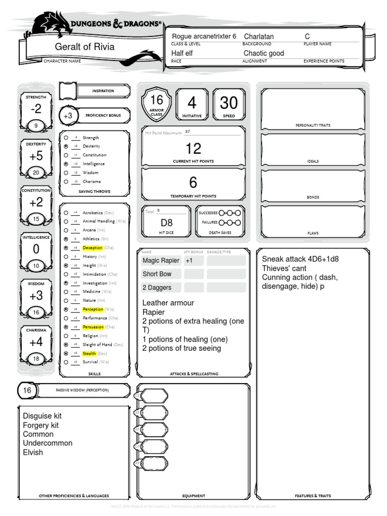 Dnd 5e Charactersheet Form Fillable 2 Pdf Pdf Tabletop Games Role Playing Games