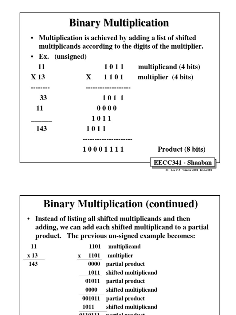 Binary multiplication n division binary coded decimal division 