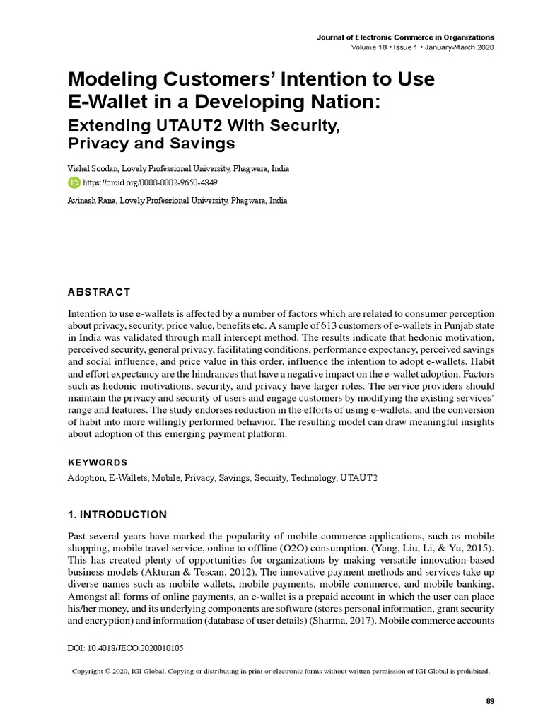 Modeling Customers' Intention To Use EWallet in A Developing Nation