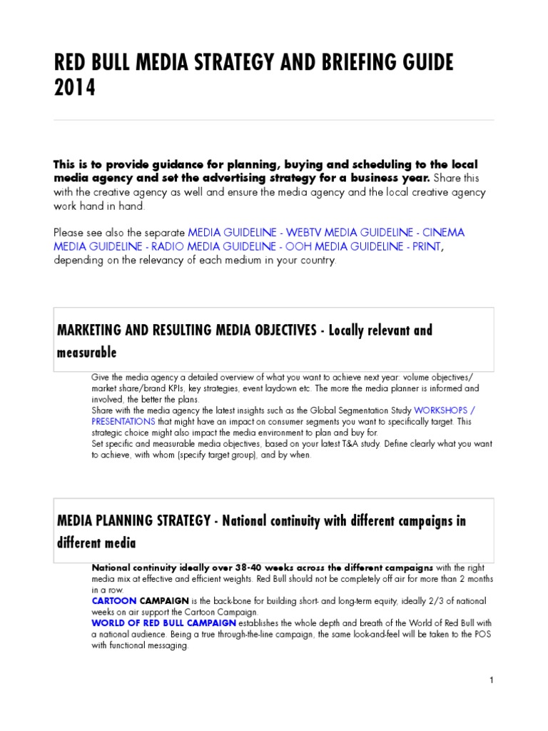 Red Bull Media Strategy Guide 2014 | PDF | Advertising | Brand