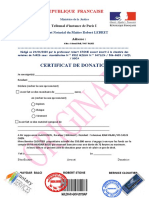 Certificat de Donation: Republique Francaise