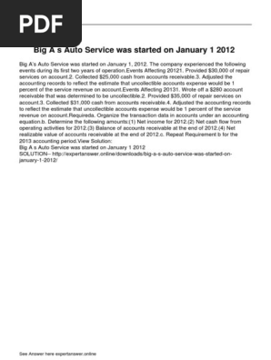 Big a s Auto Service Was Started on January 1 2012