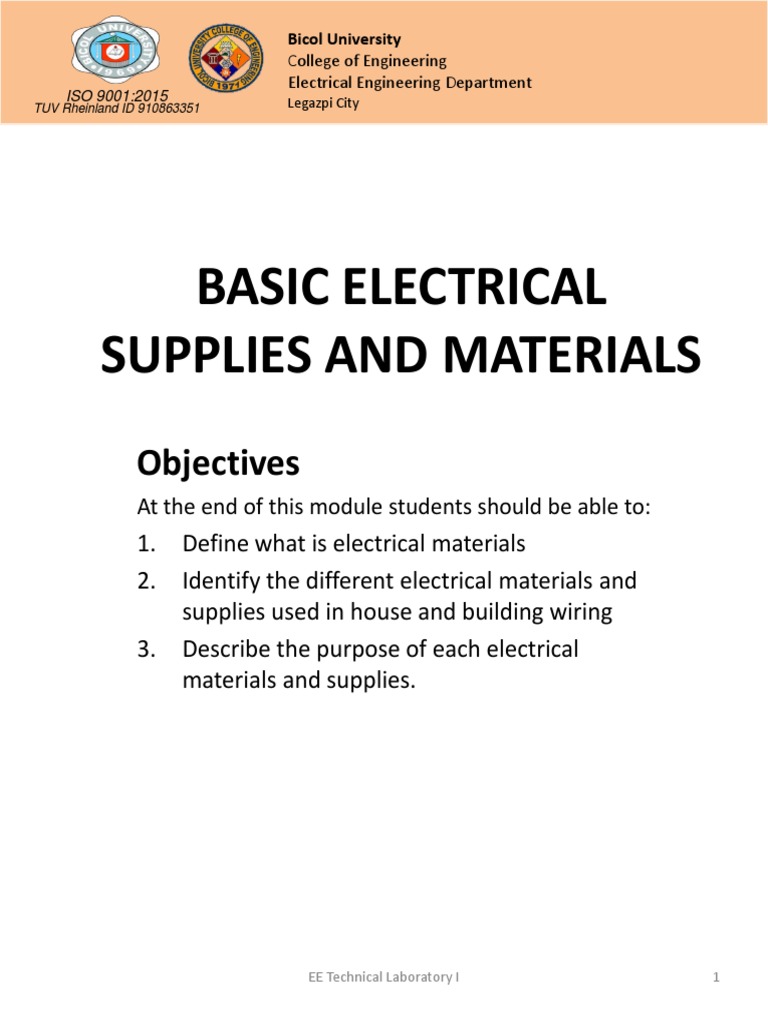 Basic Electrical Materials Overview | PDF | Electrical Wiring | Ac ...