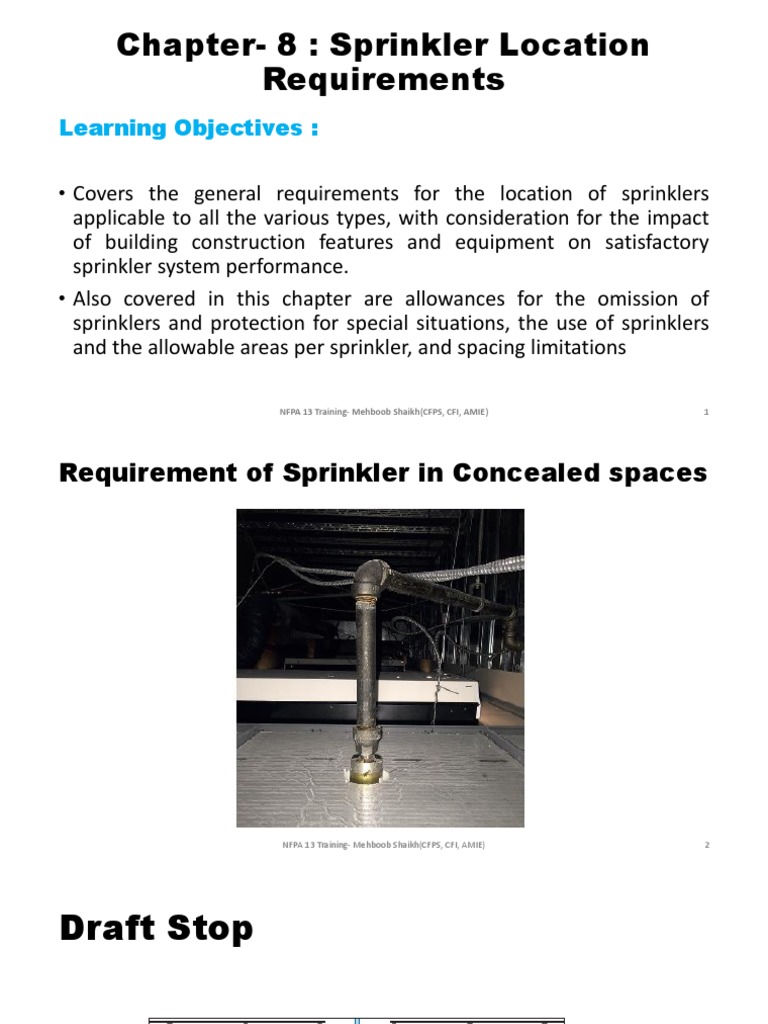 Chapter8 Sprinkler Location Requirements Learning Objectives PDF