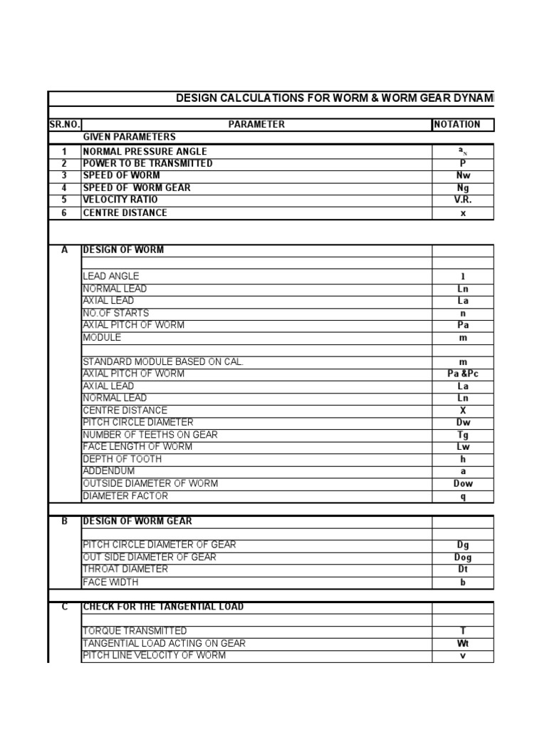 Design Calculation of Worm and Worm Gear Dynamic Loads PDF Gear