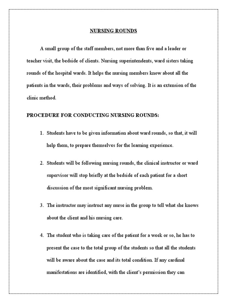 Purpose and Procedure of Nursing Rounds | PDF | Nursing | Patient