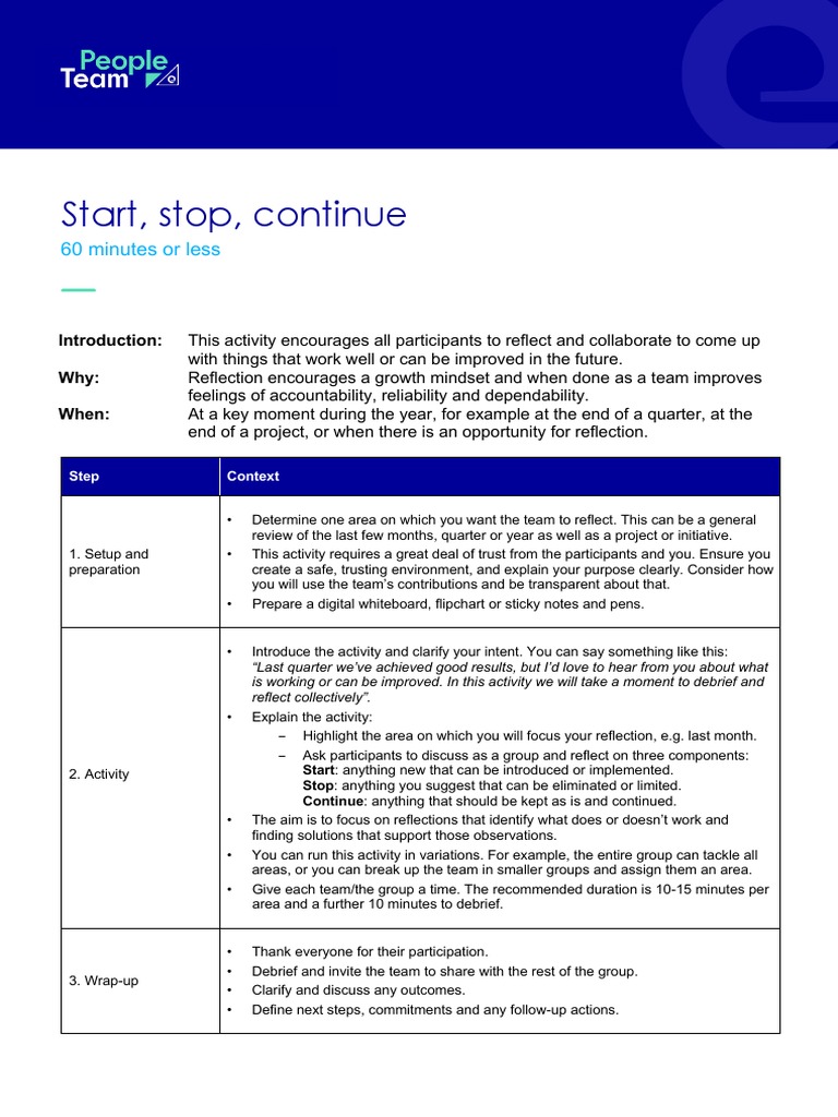 Trust Activity - Start Stop Continue | PDF | Mindset | Psychological ...