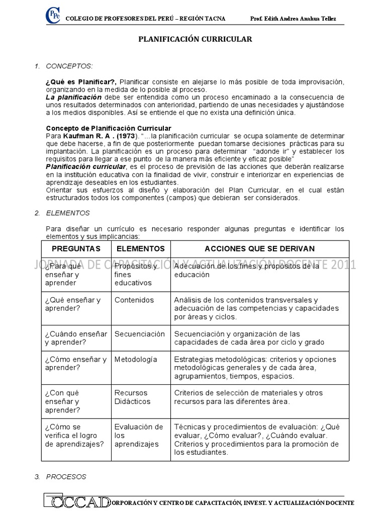 Conceptos de Planificación Curricular | PDF | Plan de estudios ...