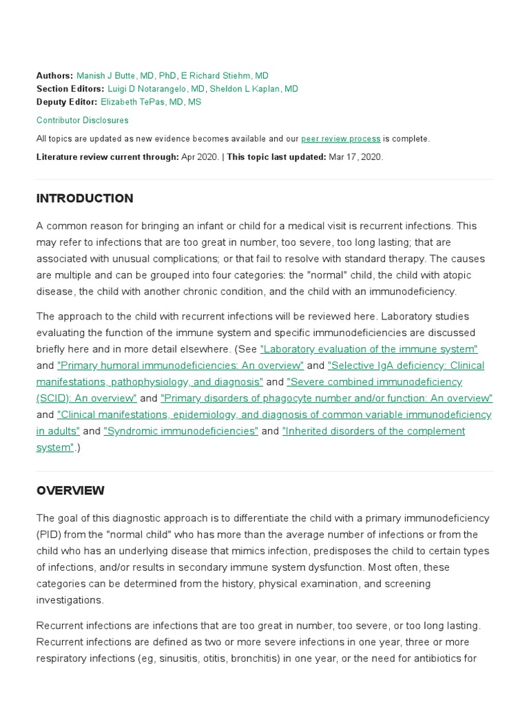 Approach to Recurrent Infections in Children | PDF | Immunodeficiency ...