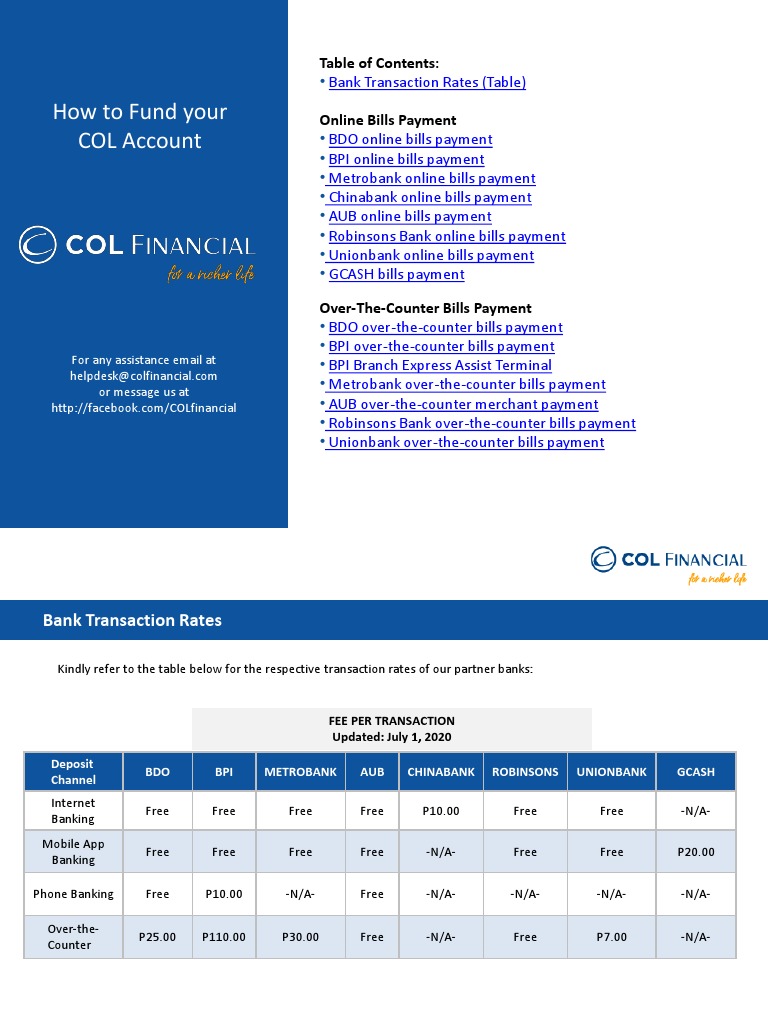 Fund Your COL Account: Payment Guide | PDF | Business | Finance & Money ...